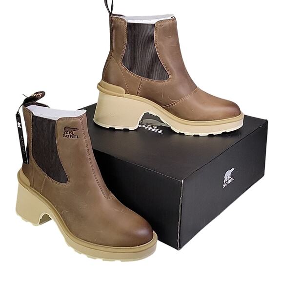 Sorel Shoes - Sorel Hi-Line Heel Chelsea Boots Umber Ceramic Womens Size 9 NEW